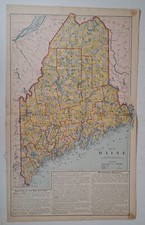 Antique 1887 Map, MAINE, ME, & part Dominion of Canada , U.S., Chromolithograph picture
