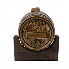 Vintage Old Bardstown Bourbon Barrel Decanter Ceramic Wood Stand Spigot picture