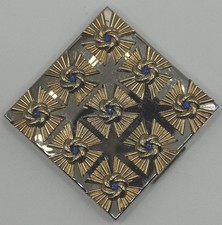 Elgin American Blue Jewel Maltese Cross Chrome Gold Tone Makeup Compact Rare HTF picture