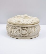 Vintage 1950s A Giannetti Hand Carved Flower Rose Alabaster Round Trinket Dish picture