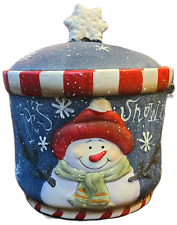 Snowman Cookie Jar Snow Time canister /container Snowflake New Ceramic Stars picture