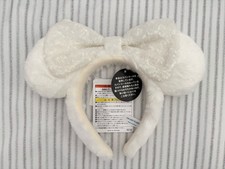 NWT Tokyo Disney White Sequin Bow Fluffy Furry Minnie Mouse Ears Headband picture