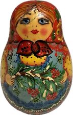 VTG. RUSSIAN ROLY-POLY WOODEN MATRYOSHKA HAND-MADE MUSICAL TOY w/ JINGLE, 4-1/2” picture