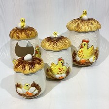 VTG Sears Roebuck Chicken Little Hatching Egg Canister & Holder 4 pc Set 1978 picture