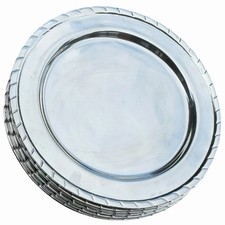 Vtg Pewter Charger Plates Vari Disenos Set Rope Edge Polished Lot Dinner Display picture