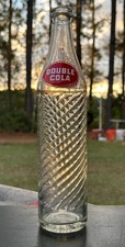 Vintage Double Cola ACL Soda Bottle 16 oz Diamond Swirl Glass Red White Label picture