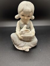 Vintage Porcelain Girl and Rabbit Figurine Light Blue and White  picture