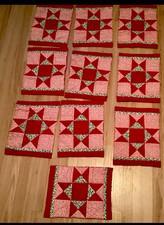 VTG Vintage Handmade Star Quilted Placemats Holiday Red & Cream Floral Set of 10 picture