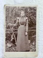 Antique Cabinet Card of Woman Standing Outdoors, late 1890s picture
