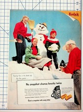 Vintage 1950s Kodak Film Camera Magazine Ad Snowman Family Fun Rochester NY picture