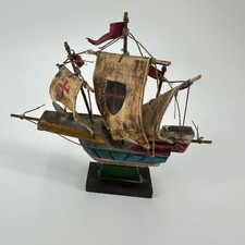 Vintage Miniature Wooden Ship Model Pinta Hand Painted Made in Japan Nautical picture
