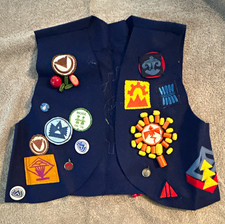 Vintage 70s Campfire Girls Dark Blue Uniform Vest Assorted Patches Badges & Pins picture