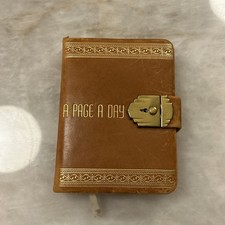Vtg Leather A Page A Day Brown Diary Perpetual Diary Ephemera 1940s Unused Lock picture
