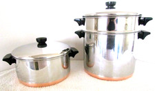 VINTAGE REVERE WARE STOCK POT DUTCH OVENS 4 1/2+ 8 QT WITH LARGE STEAMER INSERT picture