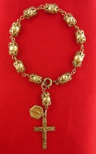 Vintage STERLING & IMITATION PEARL ROSARY BRACELET Catholic CHAPLET BRACELET picture