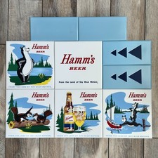 Vintage 1960's Hamm's Beer Lakeside Plastics Tiles Complete Full Set 9 PC w/Box picture