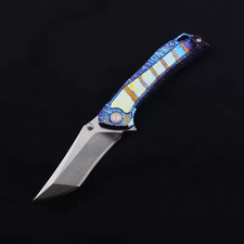 New TC4 Titanium Alloy Flame Pattern Custom Anodized Handle Folding Pocketknife picture