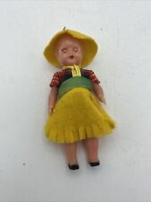VINTAGE MINIATURE CELLULOID DOLLS MADE IN ITALY FARM GIRL YELLOW DRESS PLASTIC picture