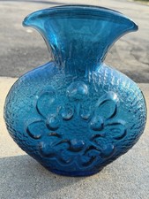 Empoli Stelvia Glass Vase Wayne Husted Italy Aqua Blue MCM Blenko Textured picture