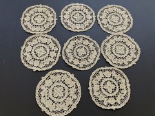 Eight Antique Handmade Needle Lace Point De Venise Cocktail Coasters Beige picture