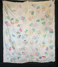 Vintage 1930s pink feedsack quilt Dresden plate handmade colorful cotton floral picture