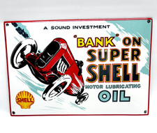 Vintage -Super Shell Motor Oil - Porcelain Sign -Service Station Gasoline Racing picture