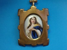 antique HOUSE ALTAR / NUNS ROOM ALTAR / OUR LADY handpainted PORCELAIN picture