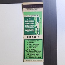 Watson Pharmacy New Bedford Massachusetts Vintage 1950s Green Design Matchbook picture
