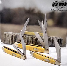 Schrade Old Timer Gift Tin 3 pc Yellow Skinning Hunting Folding Pocket Knife Set picture