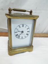 Nice Sm Chiming Waterbury Clock Co Brass Carriage Beveled Glass Porcelain Face picture