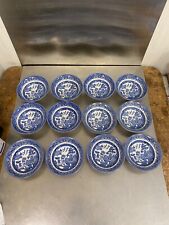 Vintage Churchill Blue Willow Set Of 12 Coupe Cereal Soup Oatmeal Bowls picture