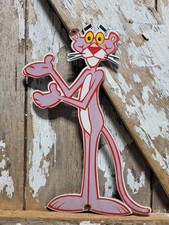 VINTAGE PINK PANTHER PORCELAIN SIGN OLD CARTOON CHARACTER DIECUT 13