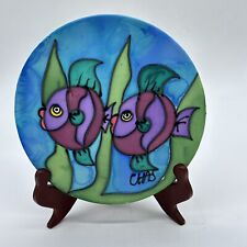 The Really Happy Trading Co Fabric Wrapped Signed Fish 8” Round Colorful Plate picture