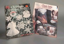 VTG 90s Crochet Snowflakes & Ornaments Patterns Christmas & Chair Sets Granny picture