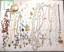 Vintage Religious Lot Of Medals Crosses Jesus Pins Necklaces Rosary  picture