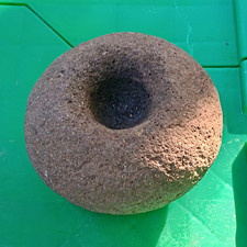 Brown Porous Round Rock/Stone with Natural Center Crater Depression Hole picture