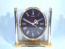 Vintage Seiko 1980's Quartz Brass & Lucite Desk Mantle Clock - WORKS picture
