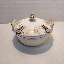 Vintage Noritake Hand Painted Porcelain Covered Vegetable Bowl Gold Trim Floral picture