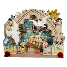 Victorian Antique Vintage Germany Diecut Fold Out Garden Scene Valentines Card picture