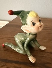Vintage Ceramic Pixie Made in Japan Green Cap READ Darling picture