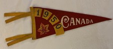 Vintage 1950 Canada Travel Souvenir Felt Pennant Maroon Gold Maple Leaf Flag picture