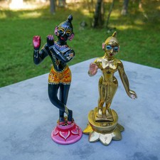 Vintage Brass Sri Sri Radha Krishna Murti Statues | Hindu God Deity picture