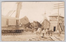 RPPC Sidney New York D&H Railroad Head On Collision Train Wreck Crane Real Photo picture