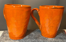 PAIR of Vintage MUGS 1980s Noemi Ceramiche Orange Made in Umbria Italy picture