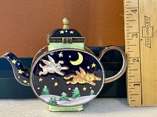 2001 Kelvin Chen Flying Angel Dog & Cat #1023 Rare Miniature Enamel Teapot picture