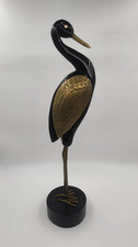Vintage Bronze and Brass Crane w/ Wooden Base picture