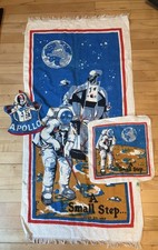 Vintage 1970s 3 Pc Towel Washcloth Set Sayco Cotton Space Apollo A Small Step picture