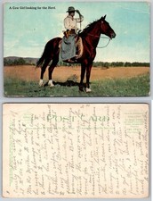 A Cow Girl looking for the Herd Horse Western Chas E Morris Postcard picture