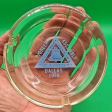 VTG Round Glass 1980 Pioneers Assembly Dallas Tx Ashtray Rotary Telephone Design picture