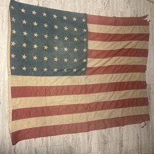 Vintage 48 Star American Flag WWII Era Sewn   Cotton 49.5x43.5” Tattered Patina picture